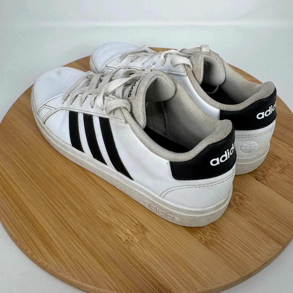 Adidas Grand Court Shoes White‎ Black Stripes Lace Up Sneakers US 4 UK 3.5